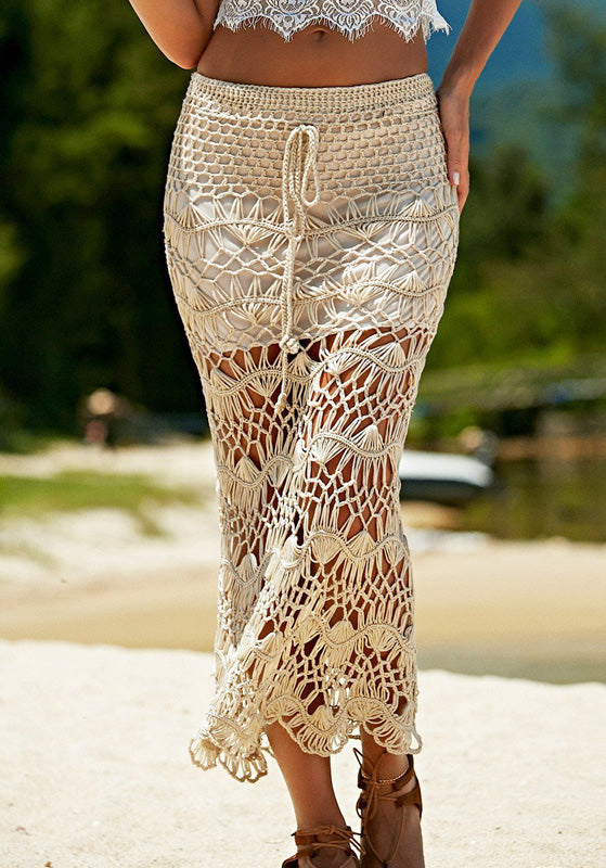 Falda hippie chic larga de crochet Modelo Beach- Del Sur