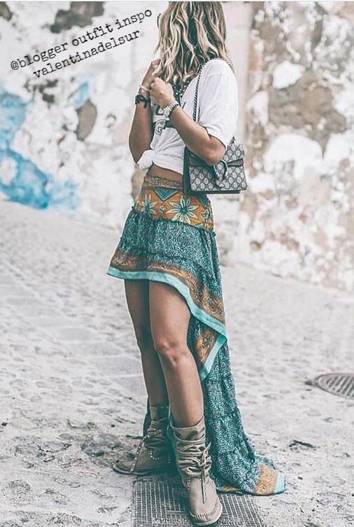 Falda asimétrica hippie de Mostaza India - Valentina Del Sur