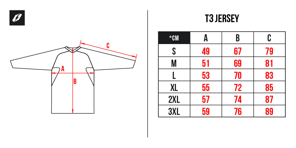 Jitsie T3 Shirt Jersey Size Guide Road and Trials