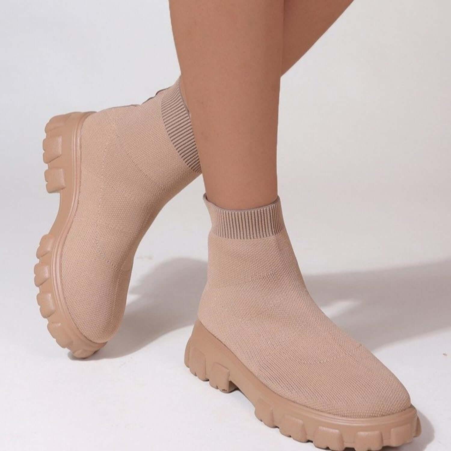 Mesh Round Toe Platform Boots Breathable