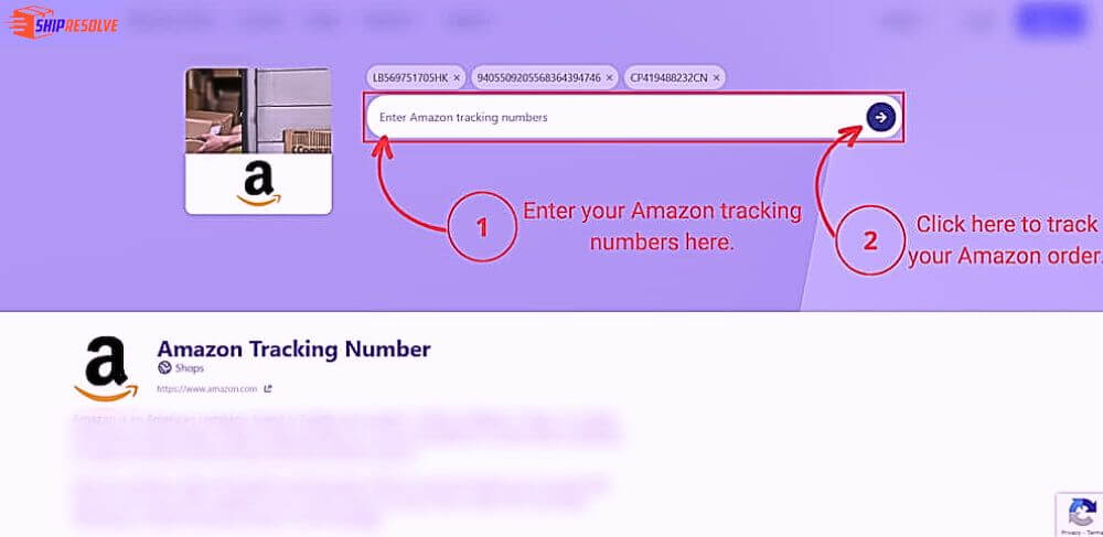 Amazon tracking number on Ship Resolve