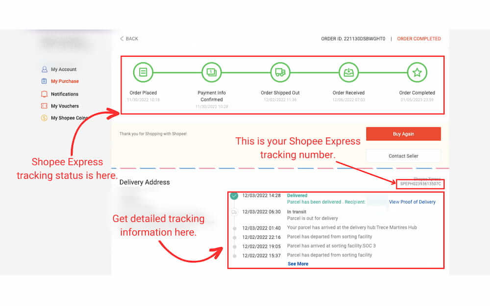 Shopee Express tracking status