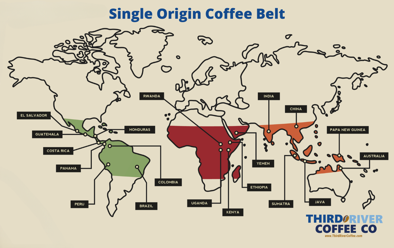Single Origin Coffee Belt - World Map