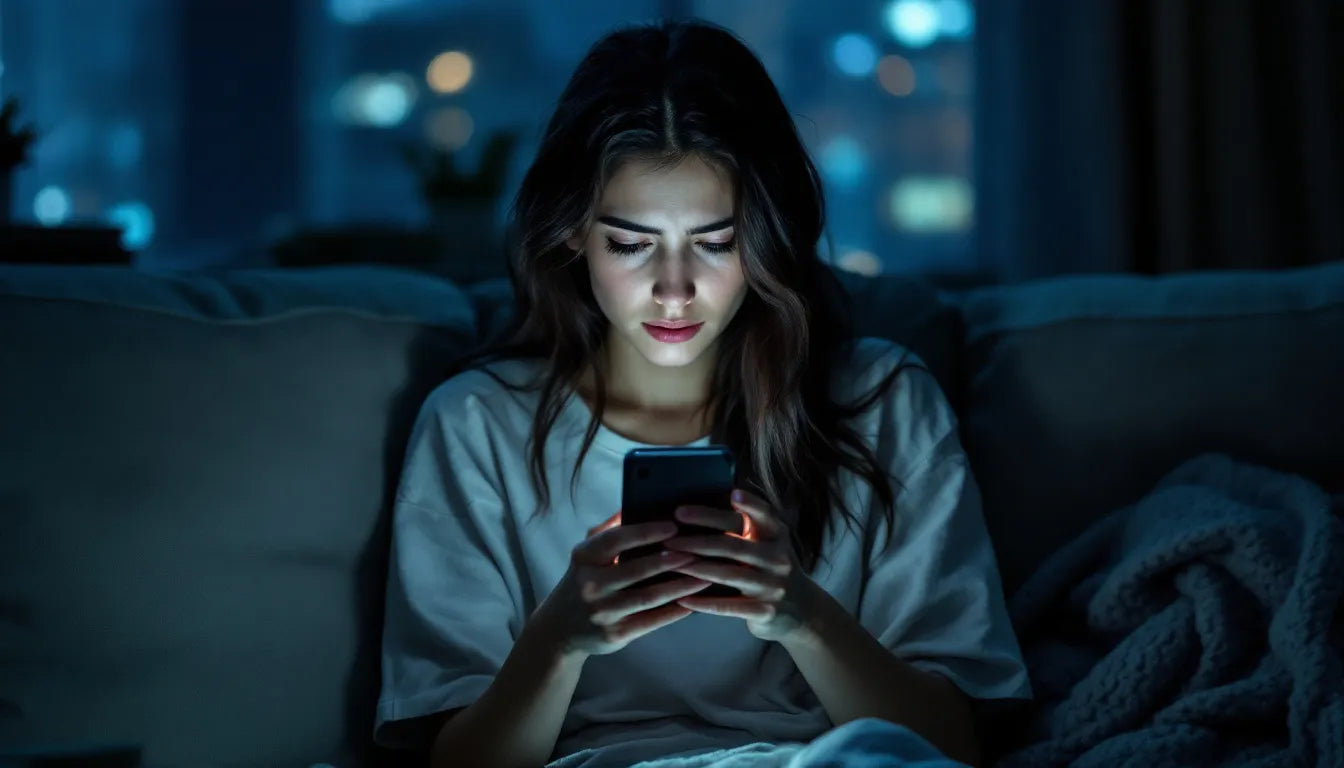 Sad person holding phone reading negative messages