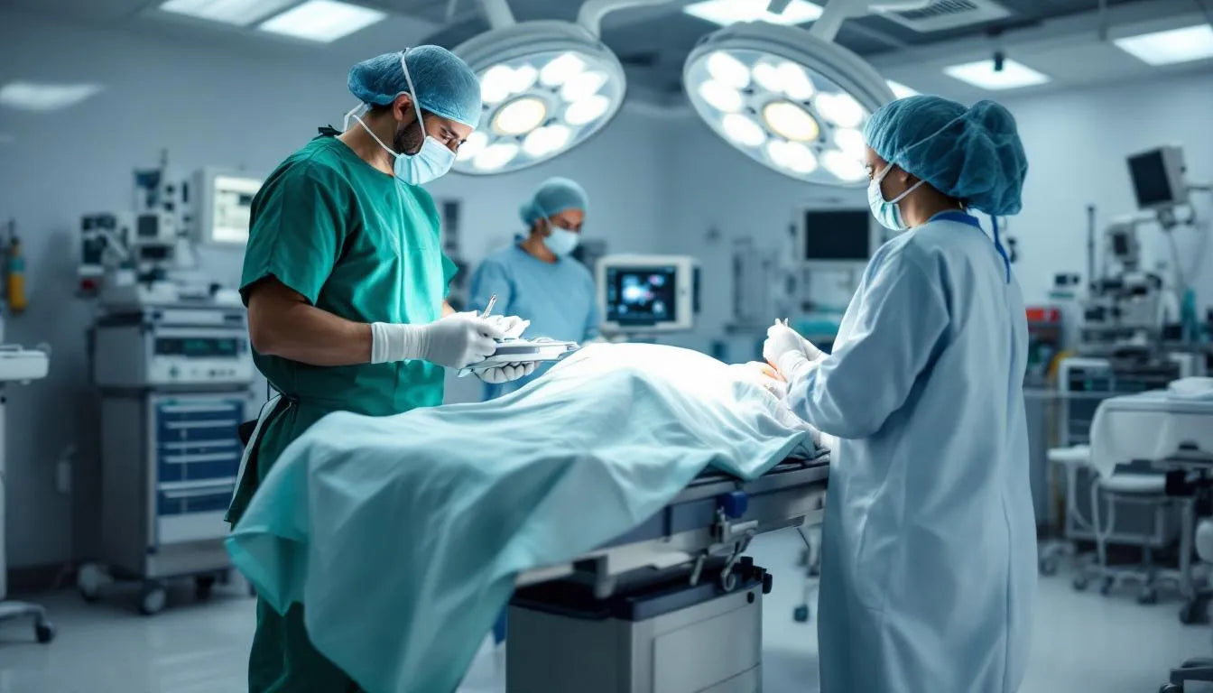 Surgical team performing an operation in hospital