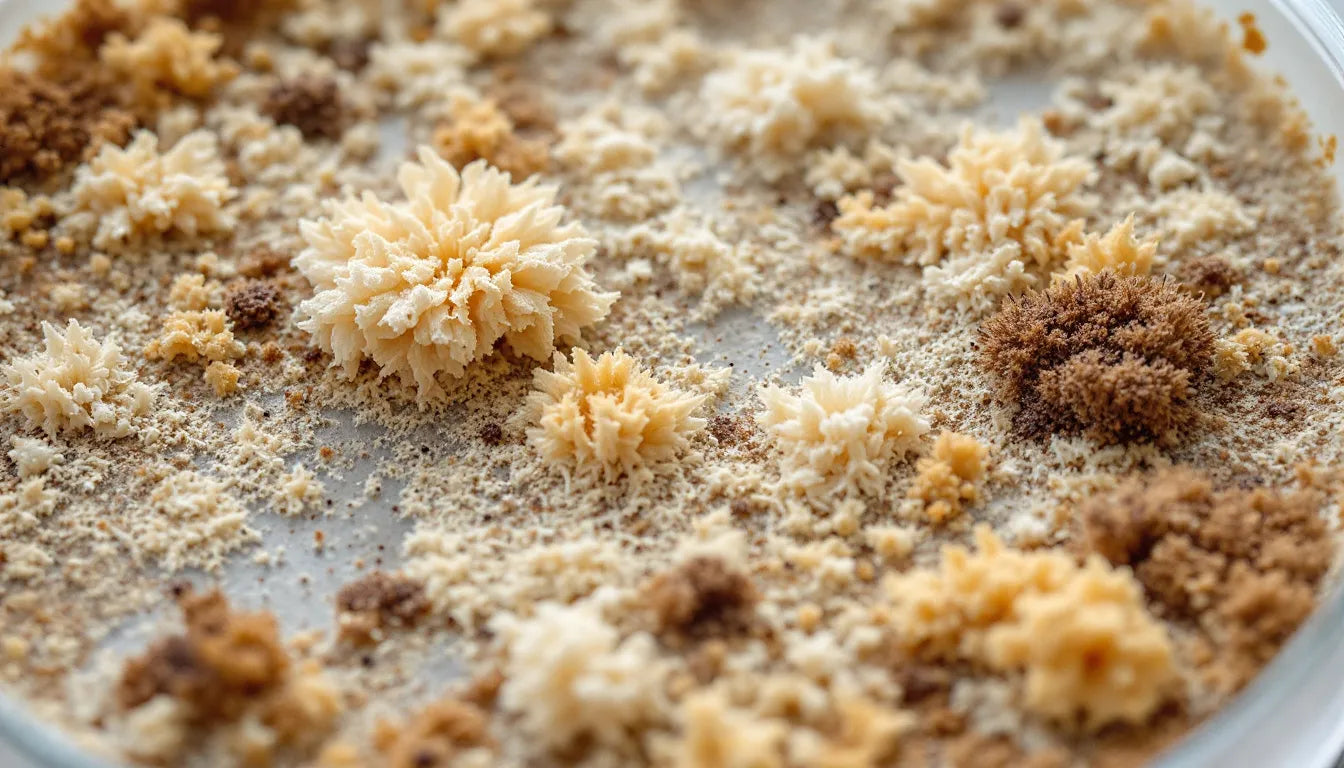Visible mold contamination on a failed mushroom cultivation substrate.