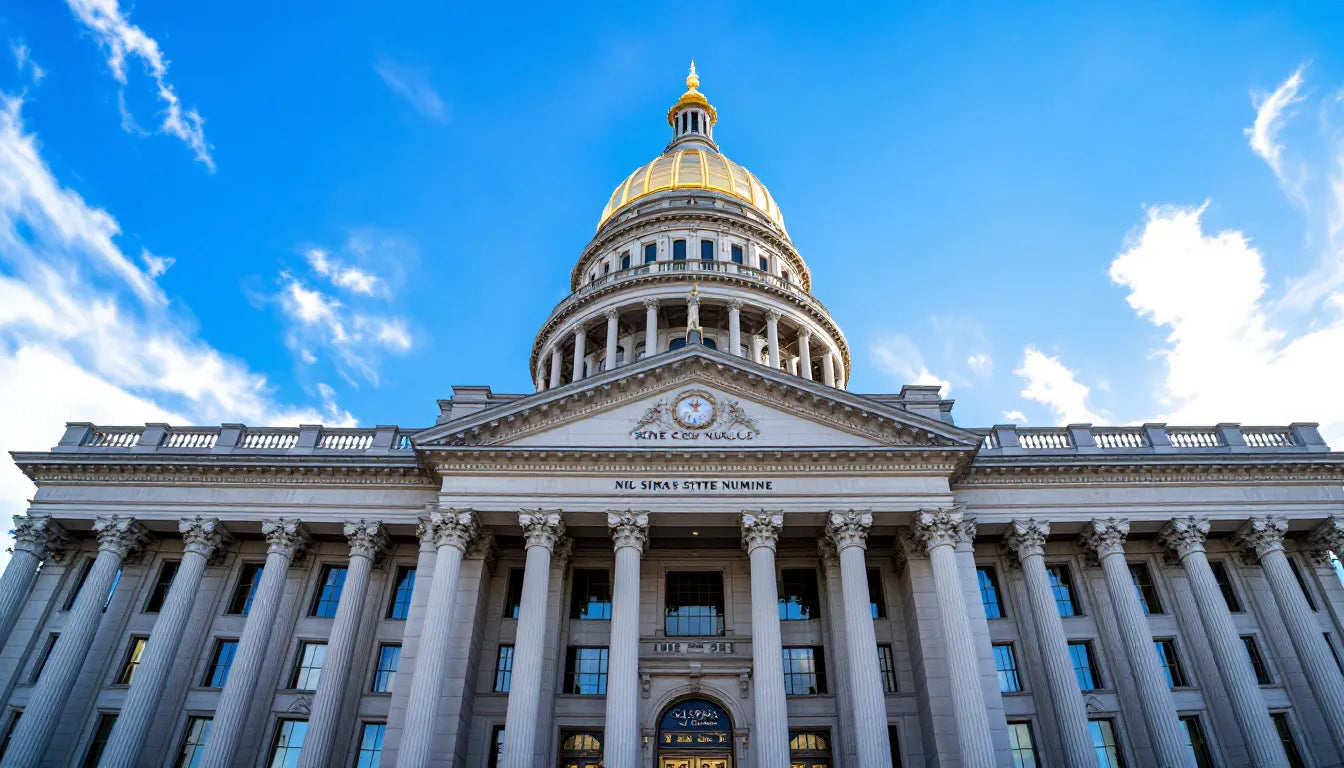 The Colorado State Capitol building with a clear blue sky in the background.