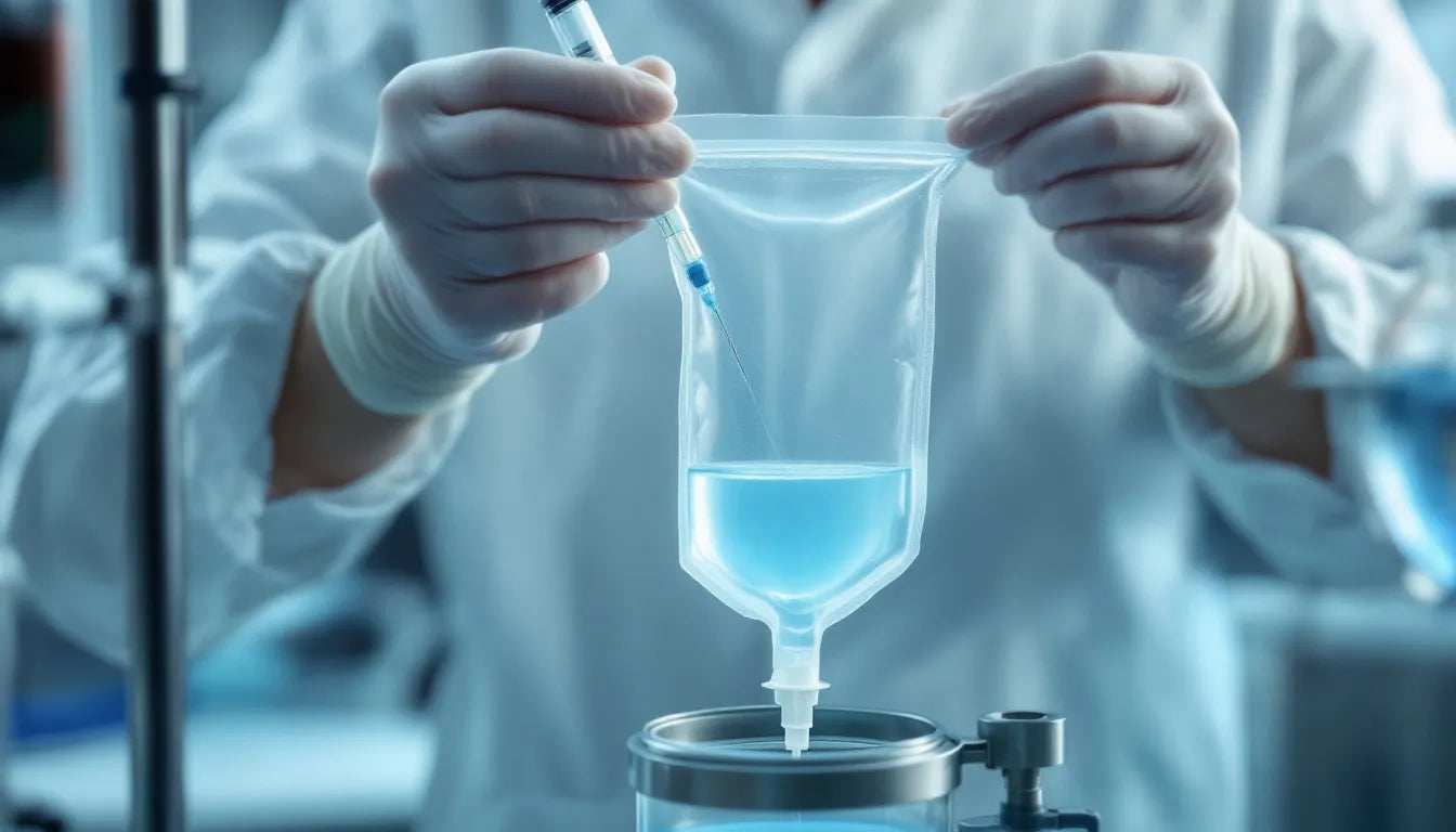 Person injecting mushroom spores into a sealed bag