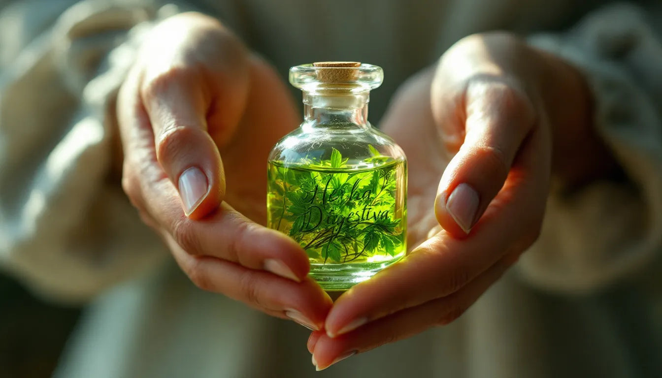 Hands holding herbal medicine in natural light