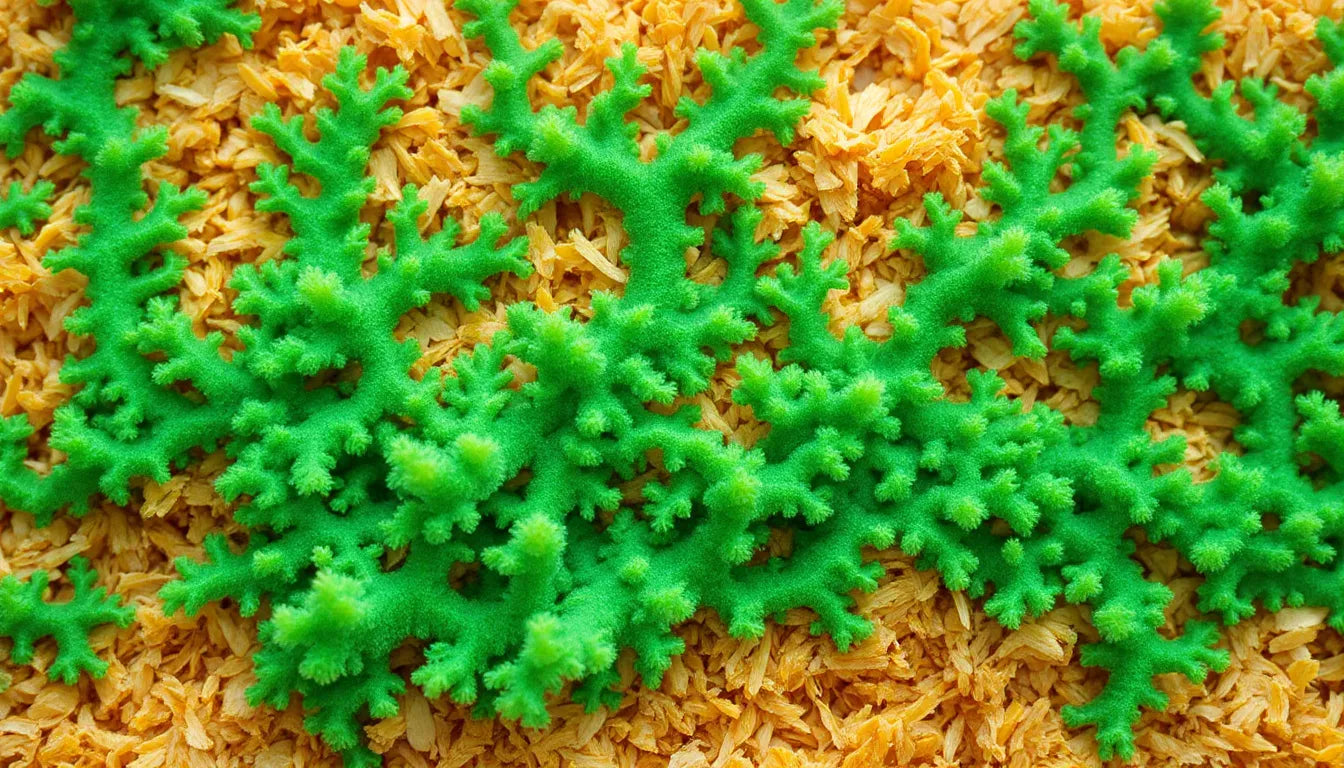 Mushroom mycelium visibly spreading across sawdust substrate for extended growth.