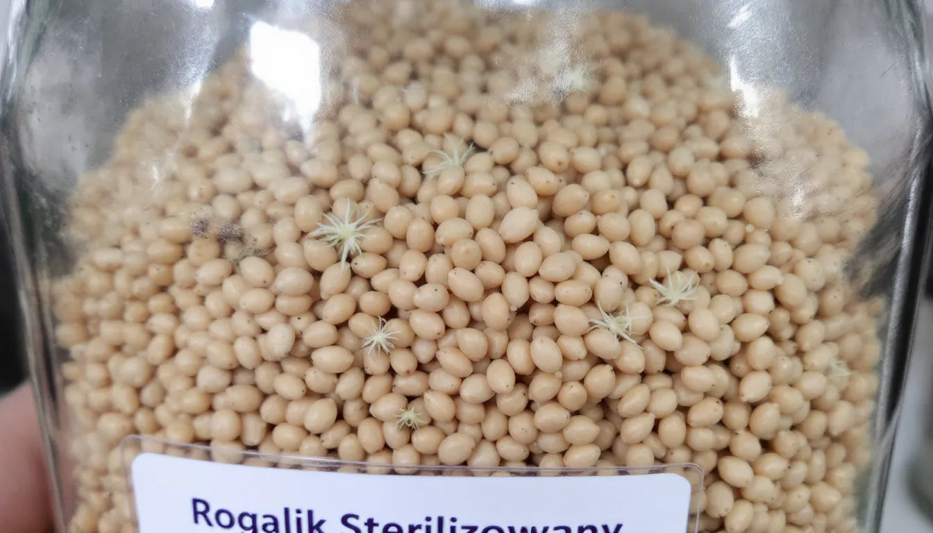 Jar filled with sterilized rye grain used for mushroom spawn