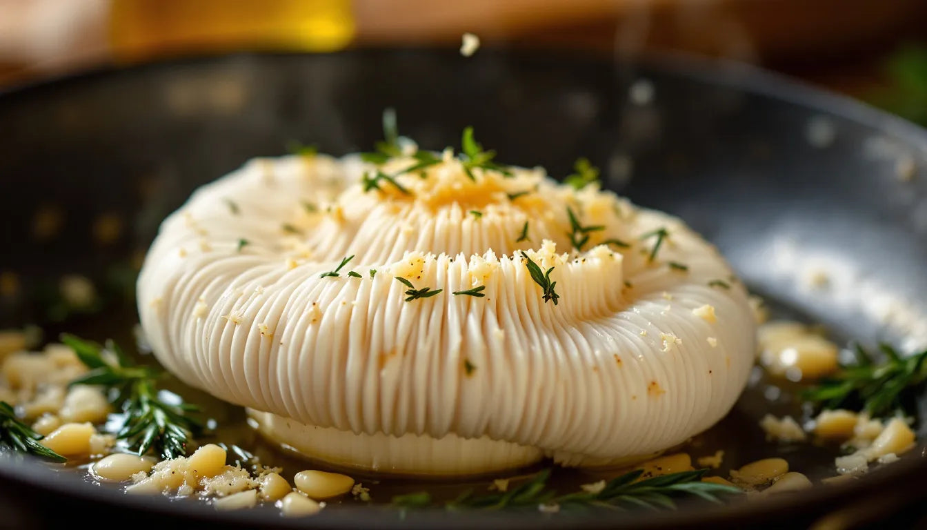 Lion's mane mushrooms pan-cooked with garlic and herbs