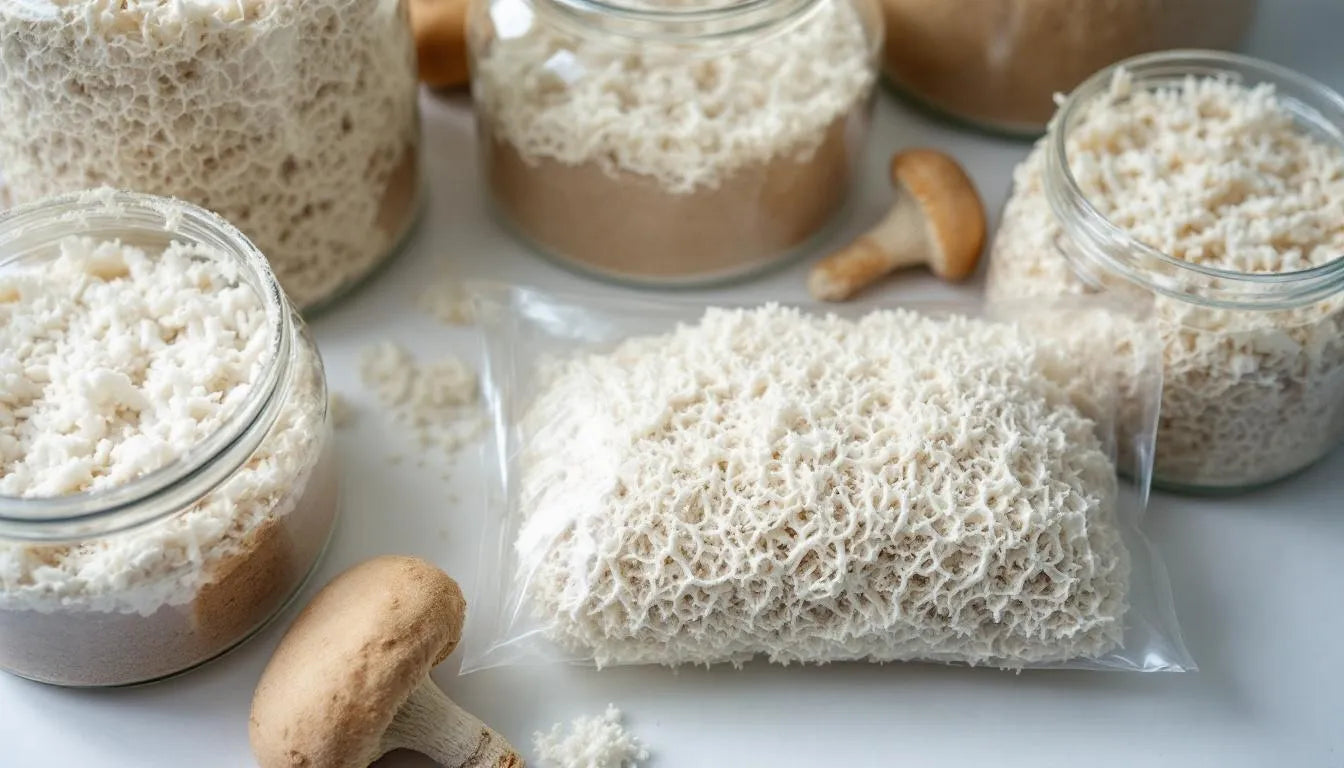Comparison of mushroom growth in jars and plastic bags