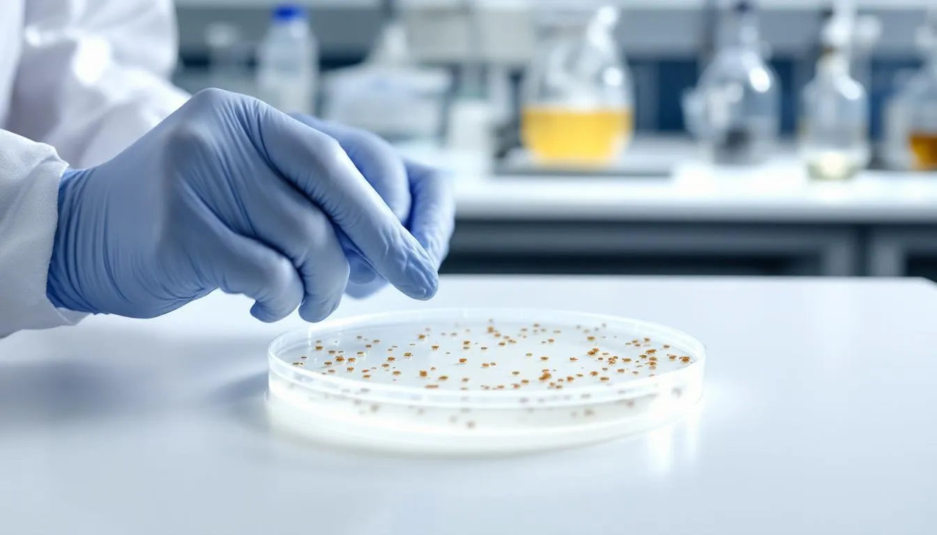 Person cultivating fungal cultures on agar plate in lab