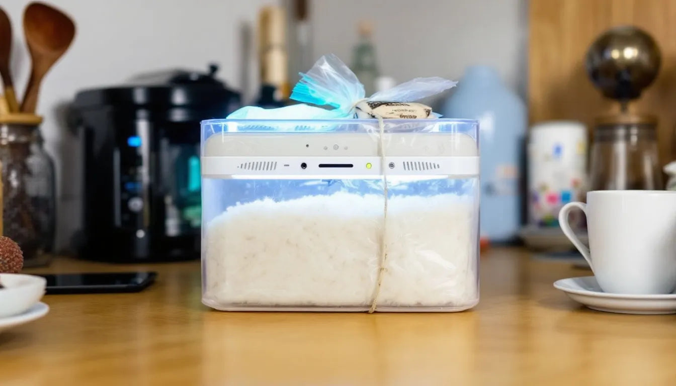 Home mushroom grow kit on kitchen countertop