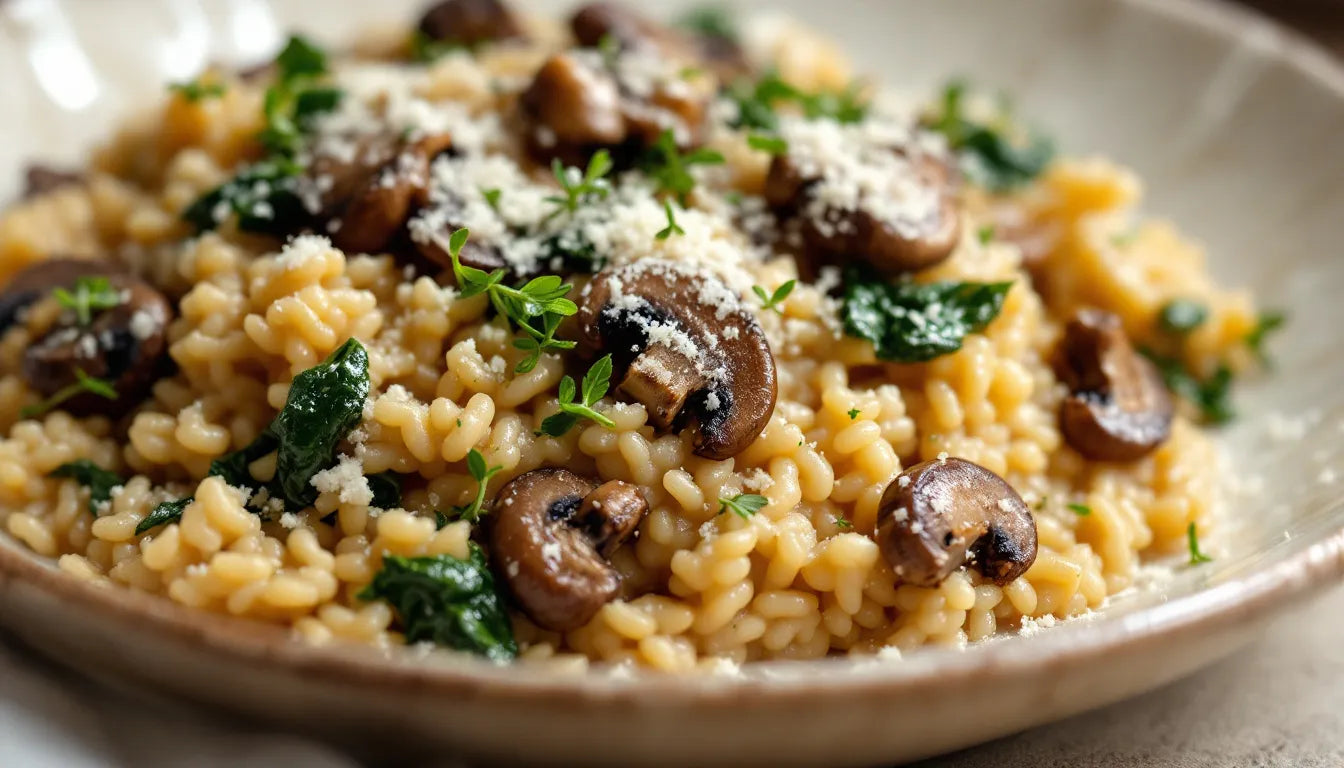 Creamy wild mushroom risotto served in gourmet style