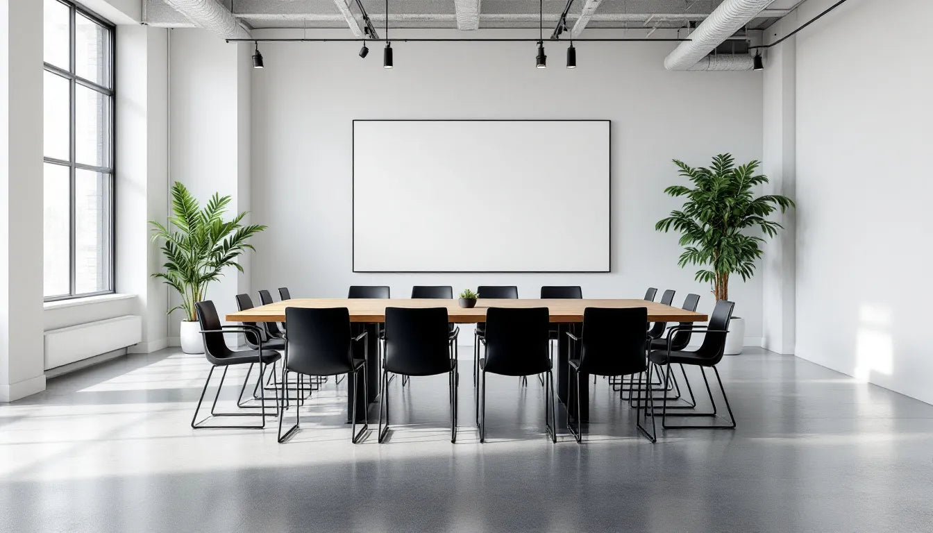 An empty and dimly lit startup office space.