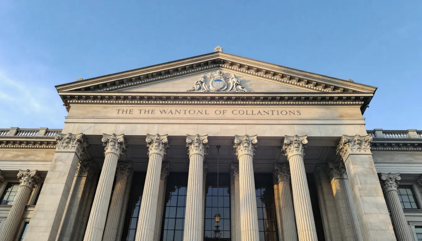 A grand government building with pillars.