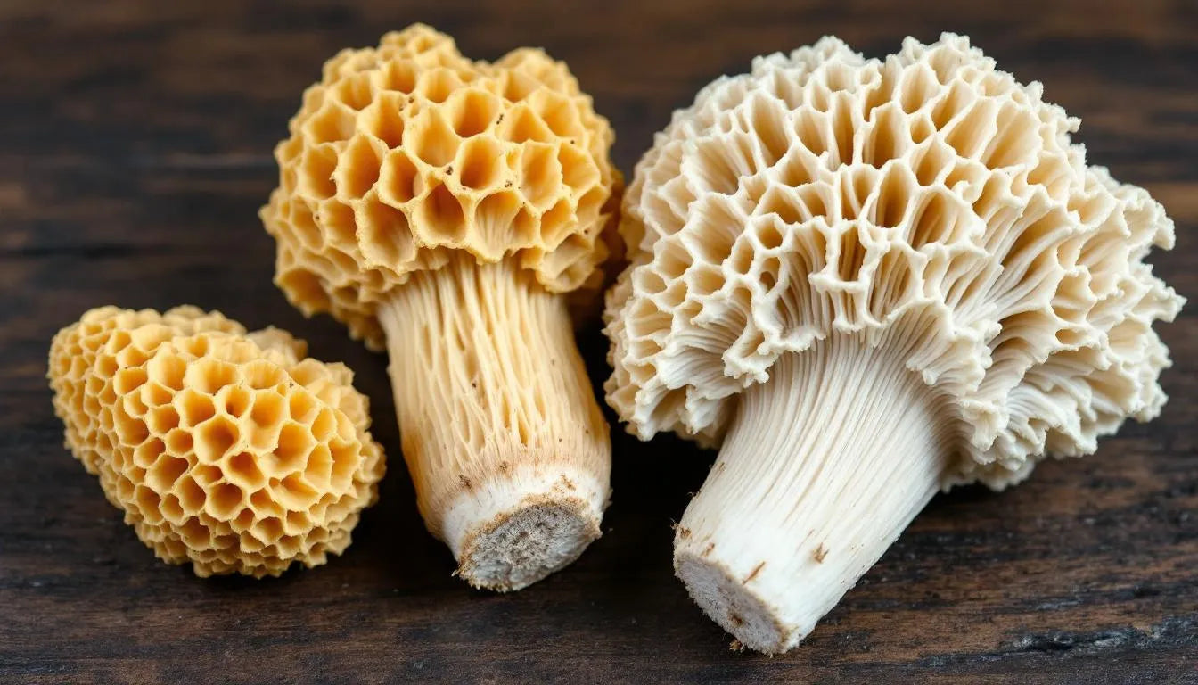 False morel mushrooms next to true morels for comparison