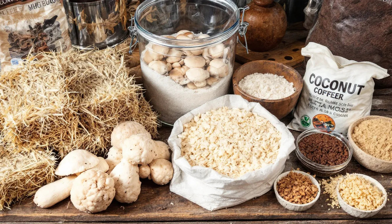 Top mushroom growing substrates including straw and coffee grounds