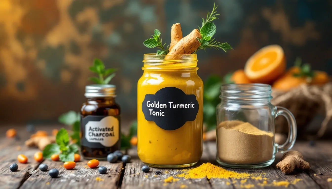 herbal supplements and fresh green herbs