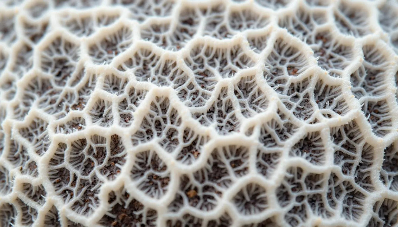 Bright white mycelium on healthy mushroom substrate