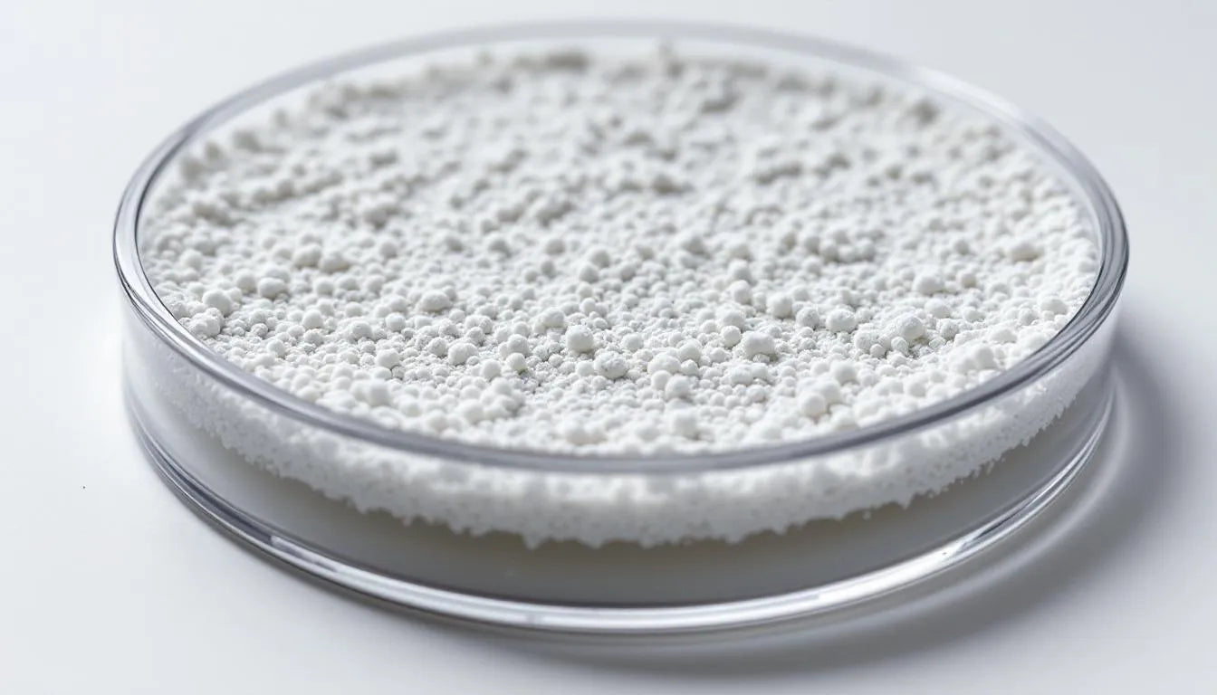 White fungal conidia growing on petri dish