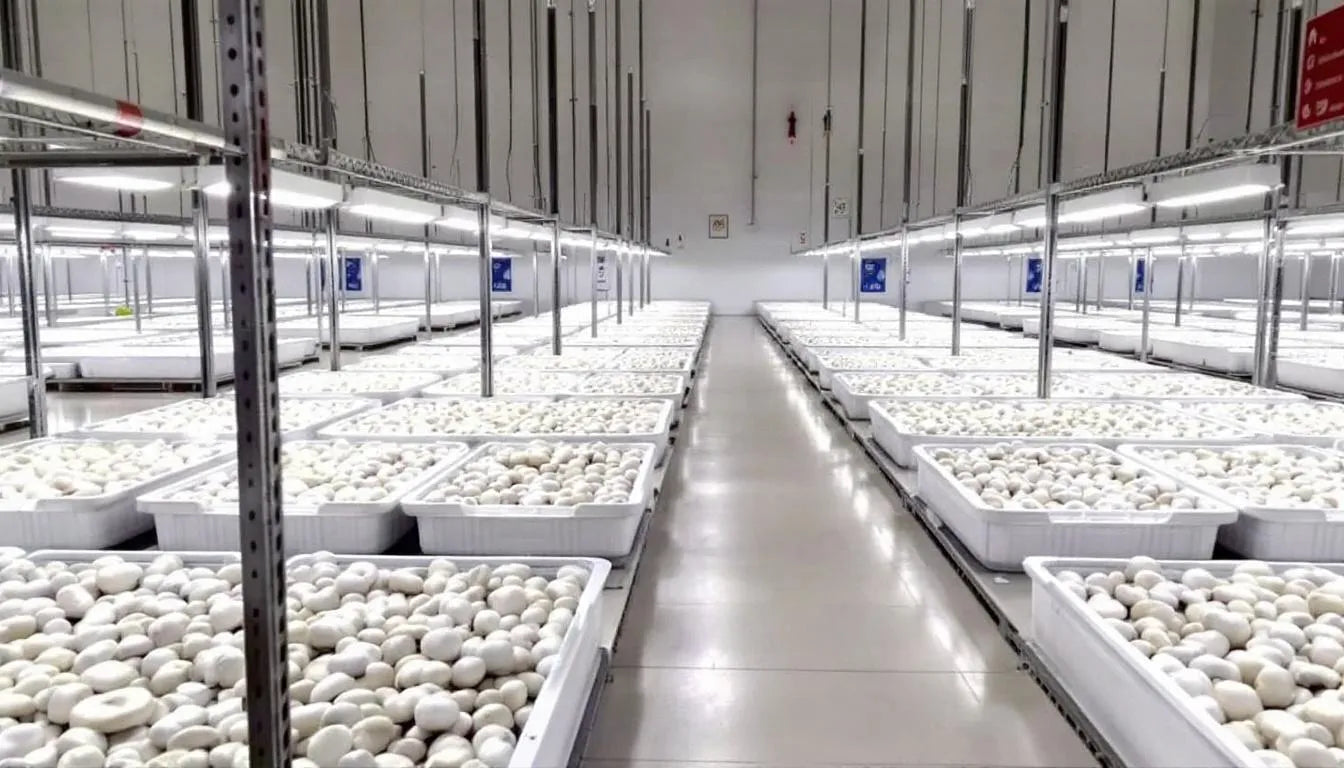 Clean indoor mushroom cultivation space for pest prevention