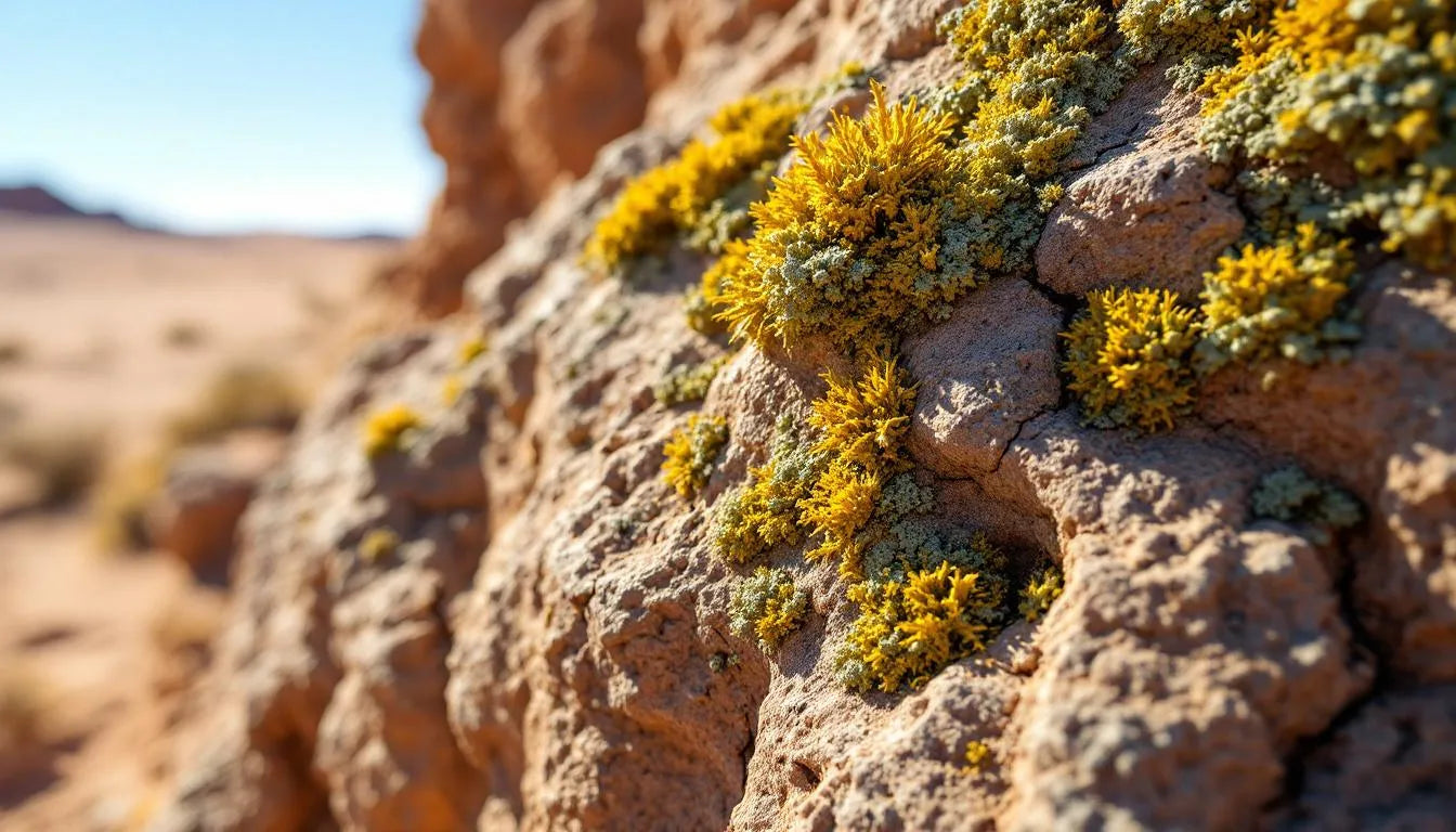 lichen growing on dry rock in sunny desert