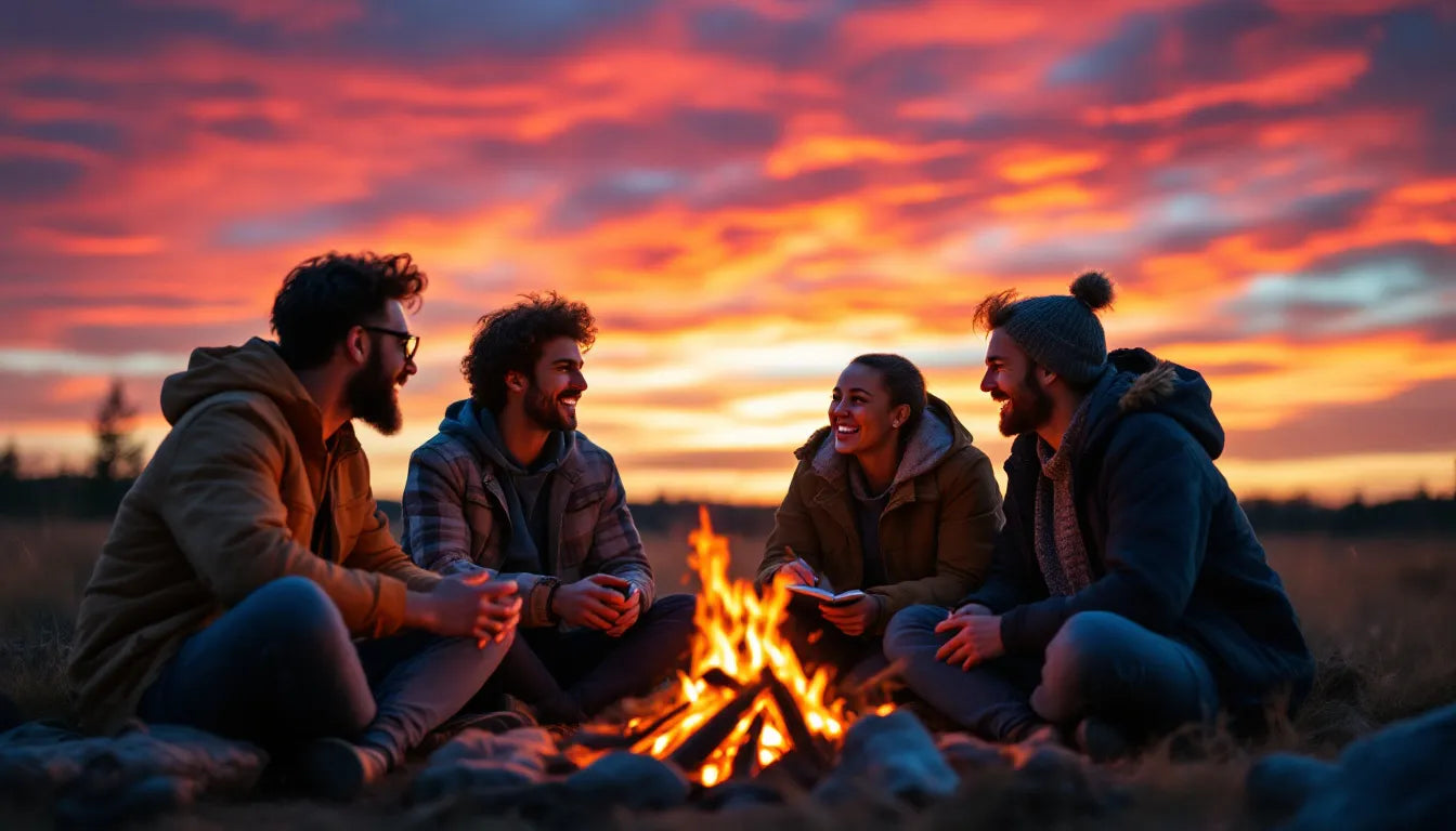 Retreat participants sharing around fire circle