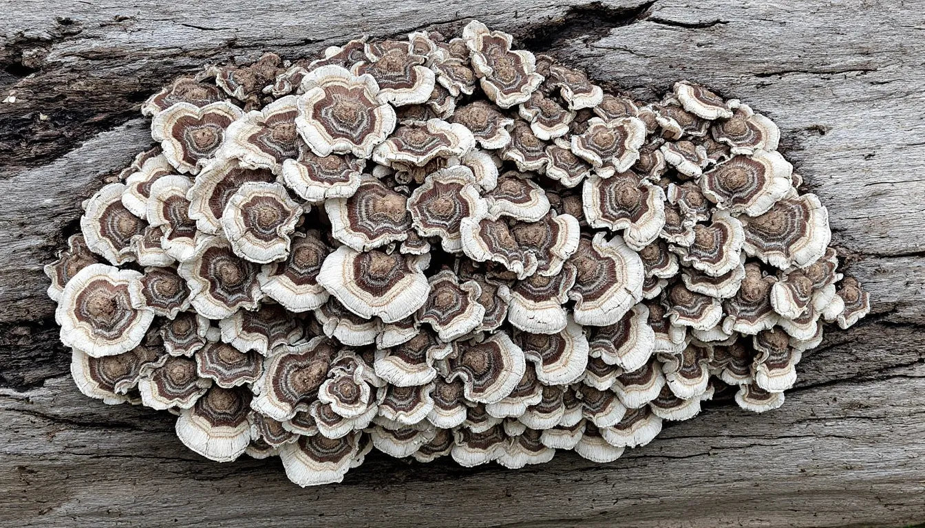Turkey tail mushrooms growing in controlled environment