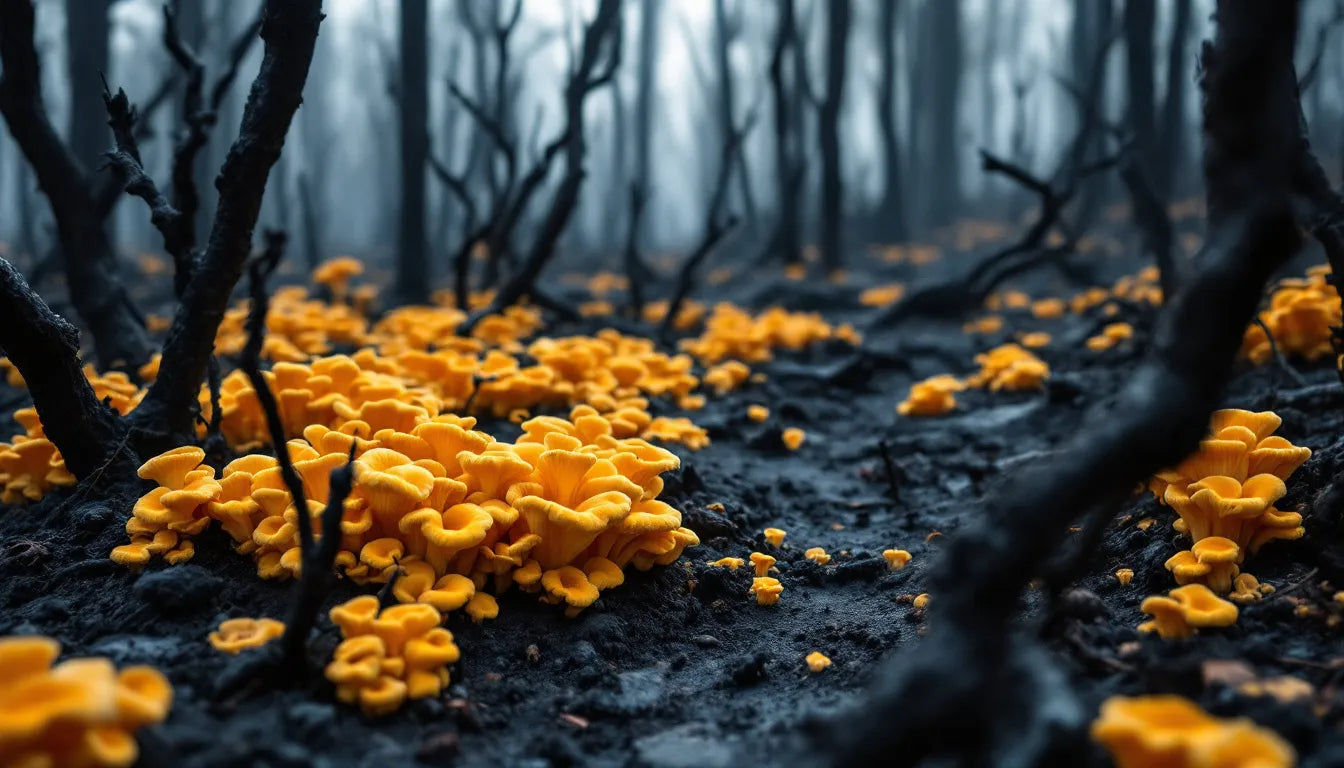 Regrowing fungi on forest floor after wildfire