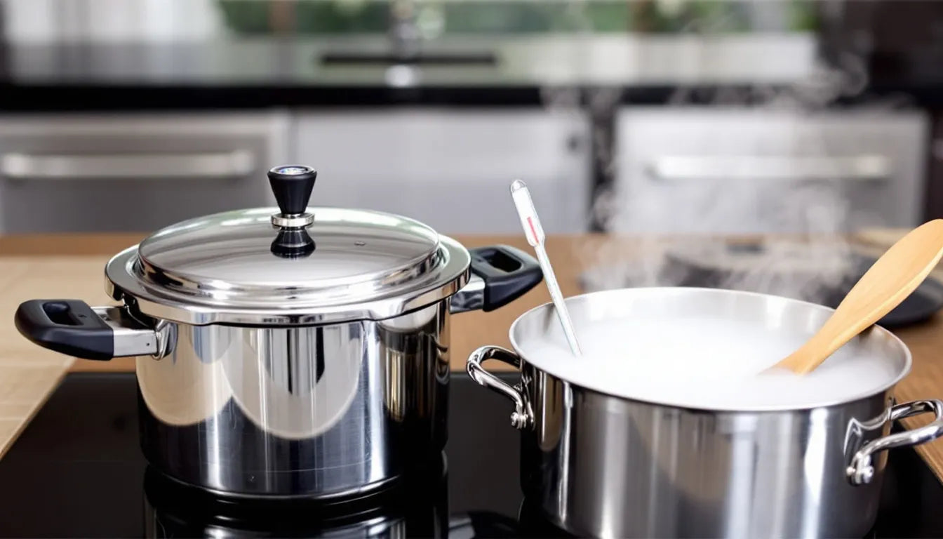 pressure cooker and water bath used for sterilizing mushroom substrate