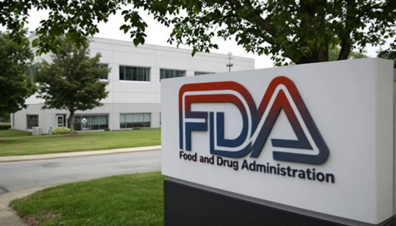 The exterior of the FDA building with an official sign in front.