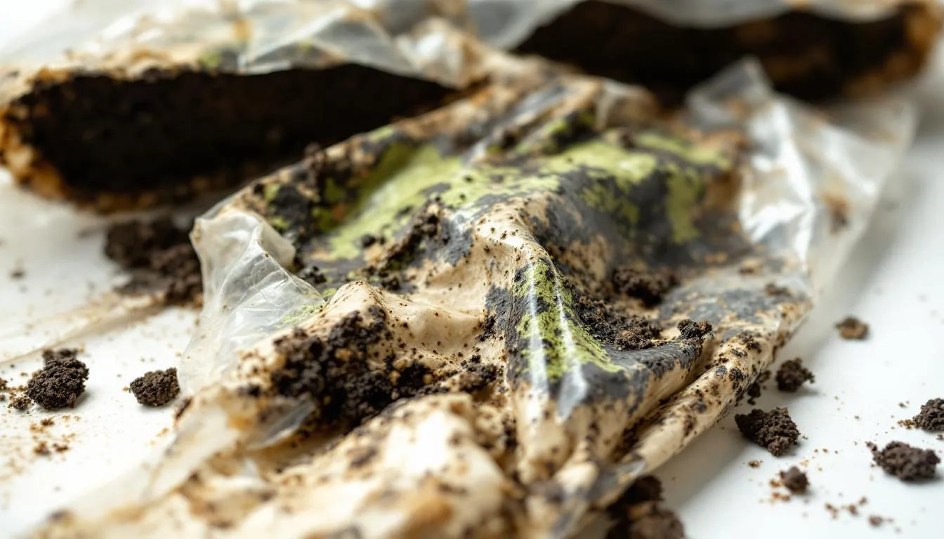 Contaminated mushroom grow bag with visible mold