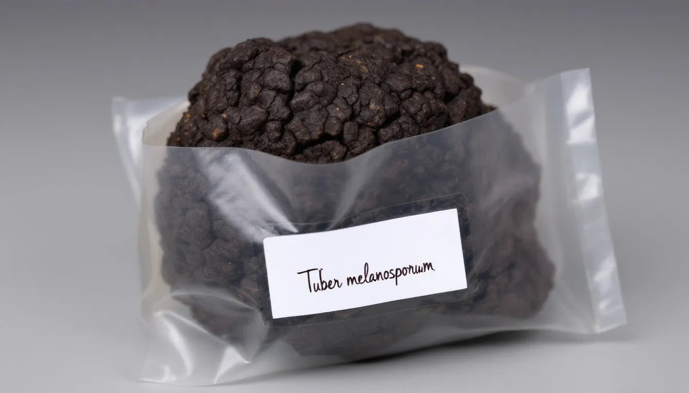 Preserved truffle vacuum sealed in clear pouch