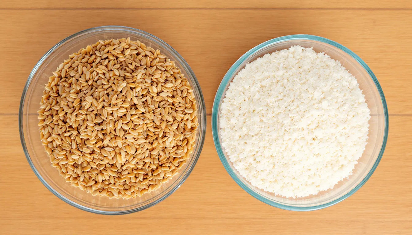 Glass bowls filled with brown rice and vermiculite for substrate preparation.