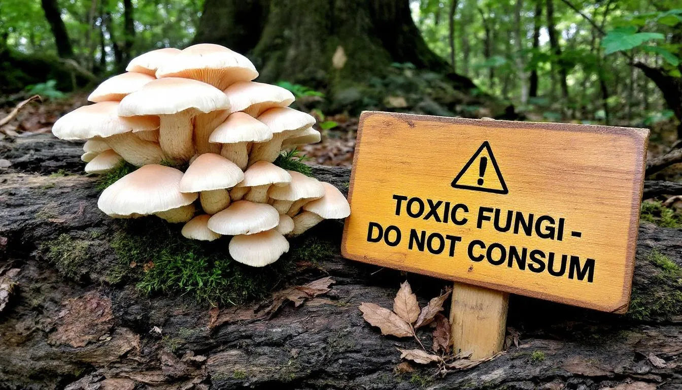 Medicinal mushrooms with precaution symbol