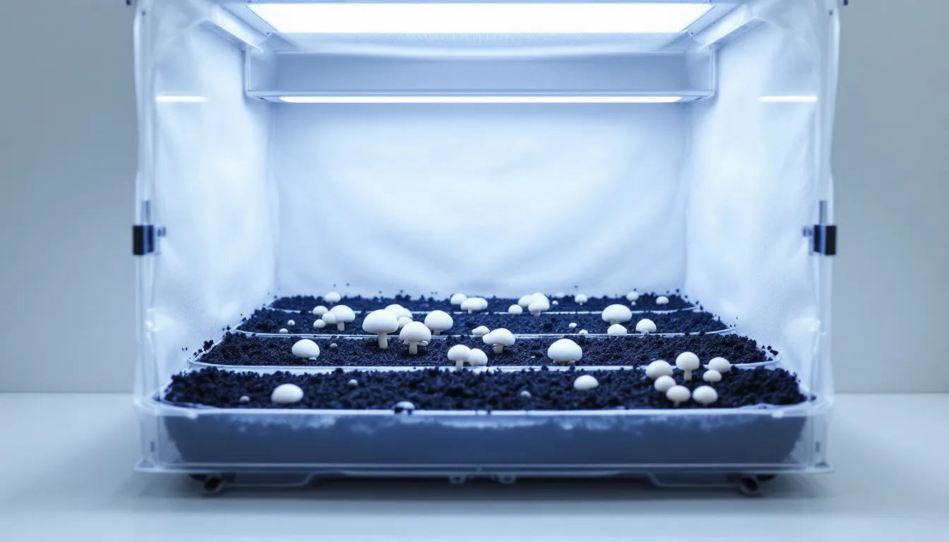 Balanced humidifier and fan setup for mushrooms