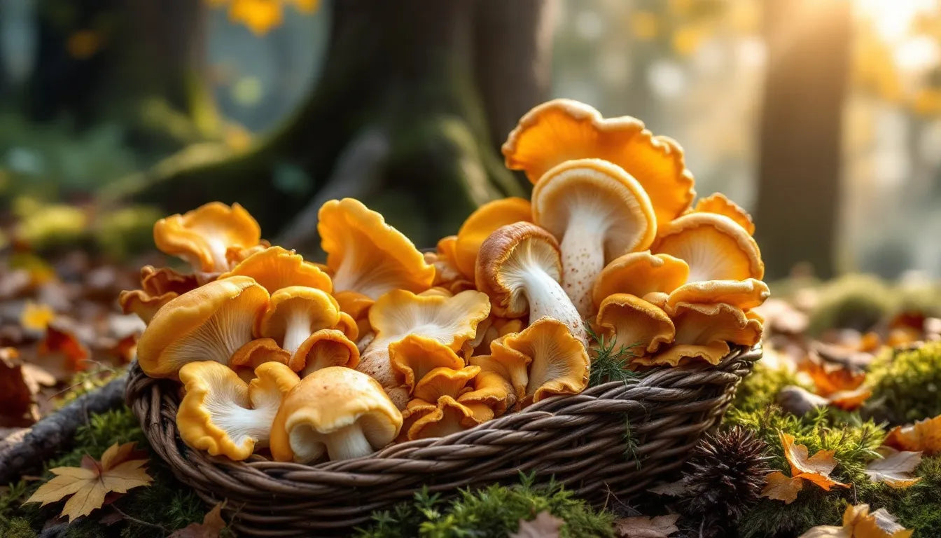 Basket filled with edible honey fungus mushroom caps