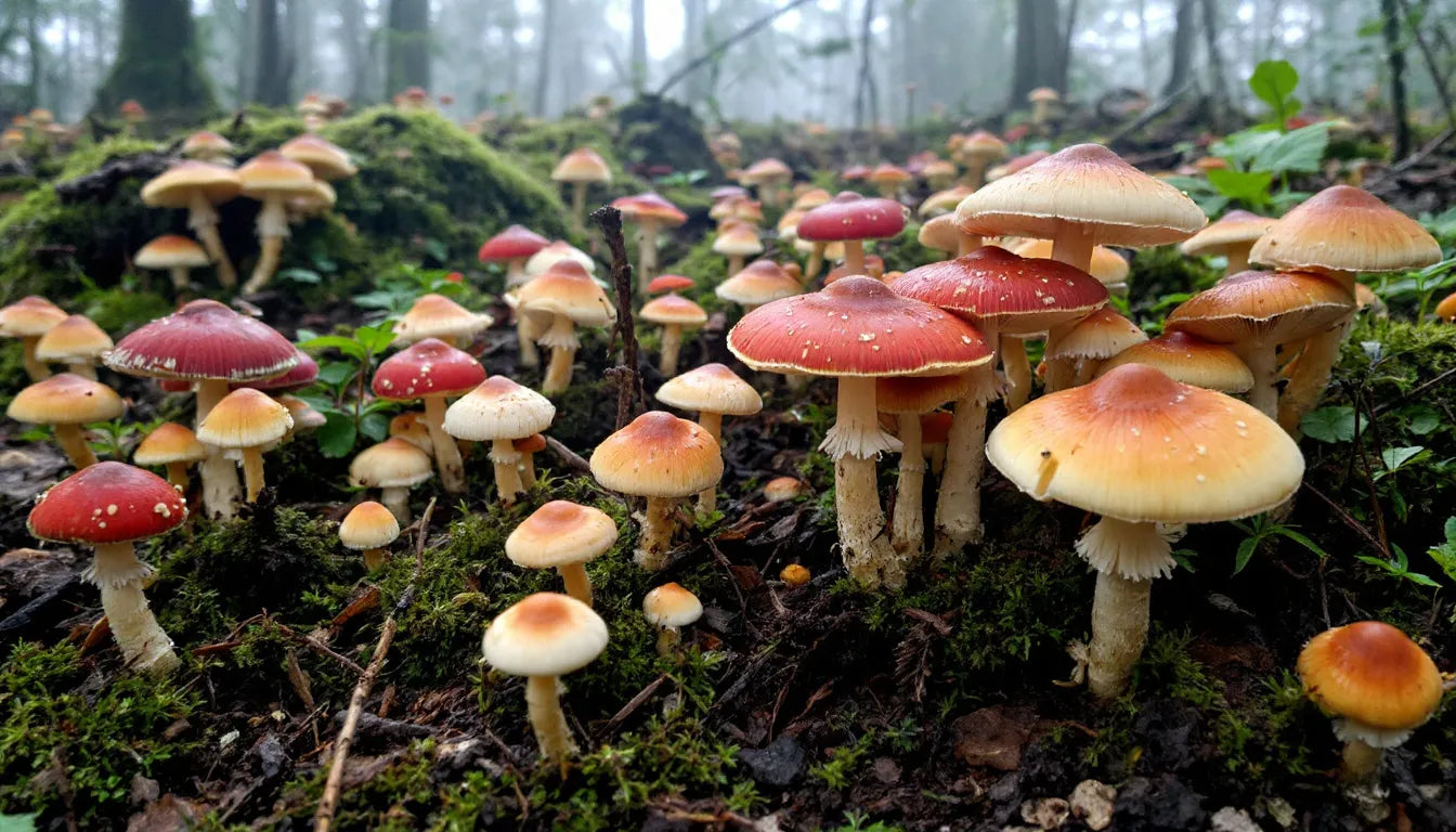 Mushrooms growing naturally in a forest setting