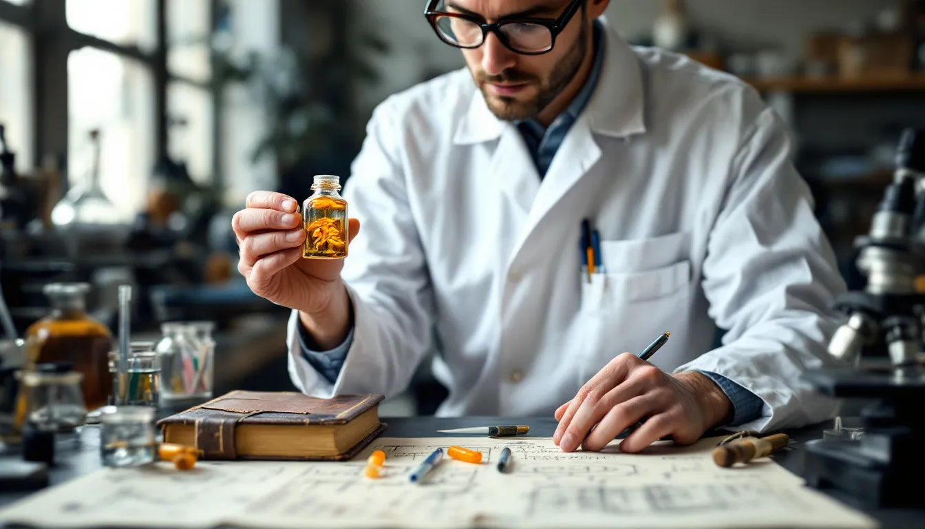 scientist examining turkey tail mushroom extract in laboratory
