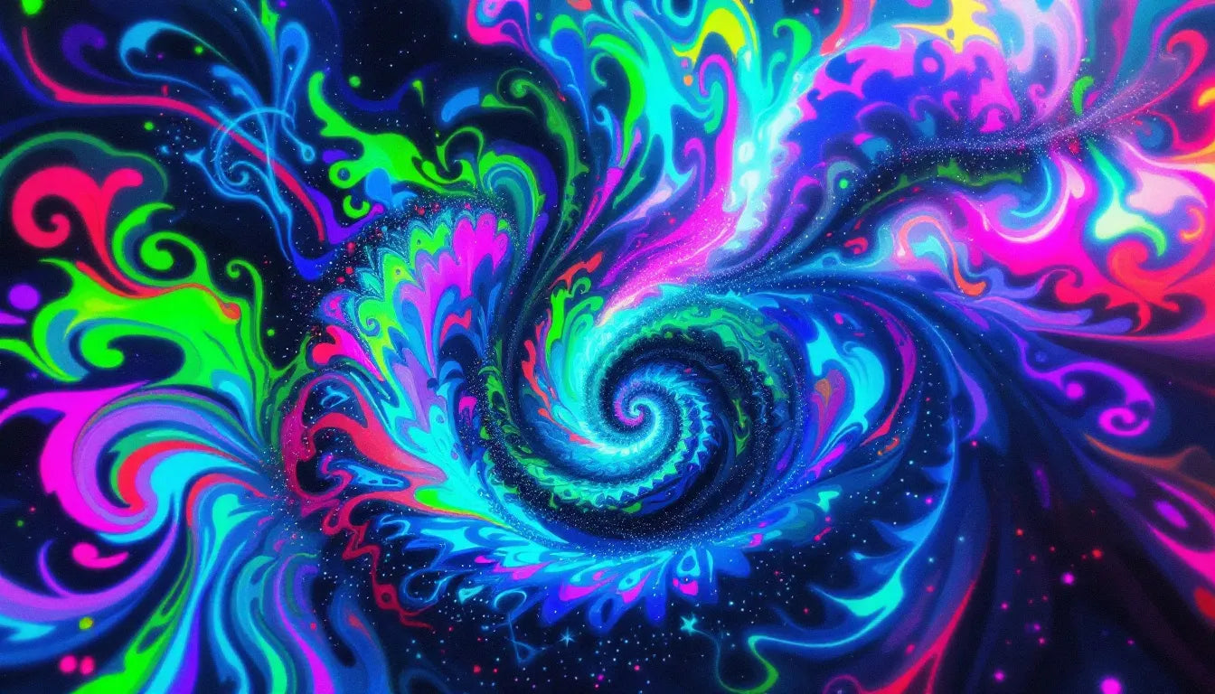 Colorful psychedelic visuals with swirling patterns.