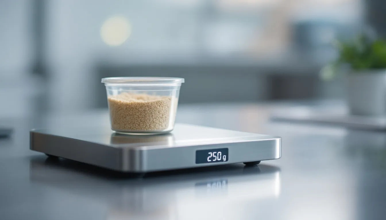 Digital scale used to weigh bags of mushroom grain spawn