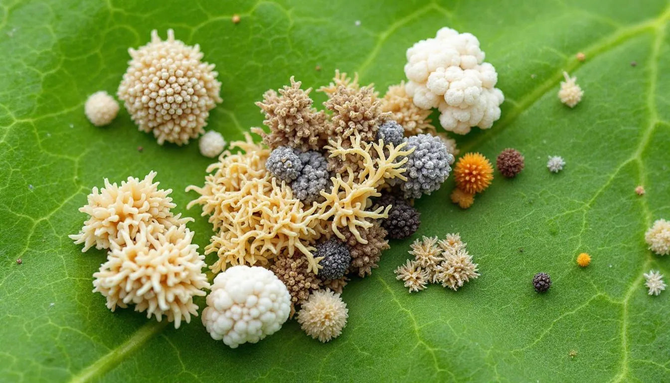 Various asexual fungal structures visible on leaf surfaces