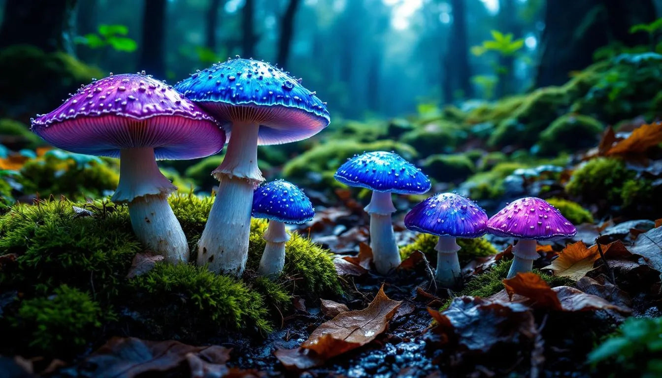colorful psychedelic mushrooms growing naturally in Alabama forest