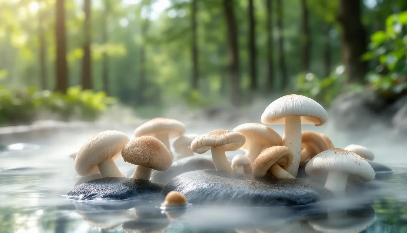 Fresh mushrooms used in natural skincare on spa table