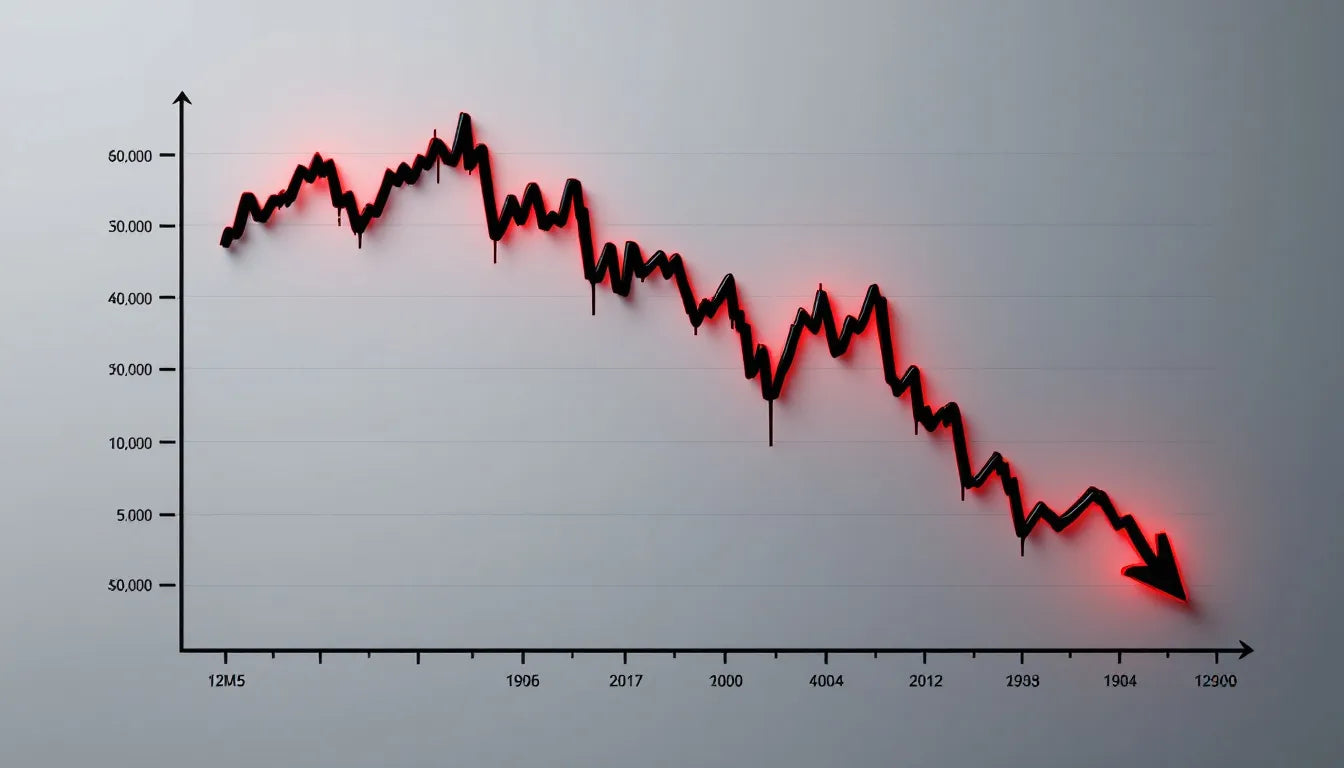 A red declining stock market graph on a screen.