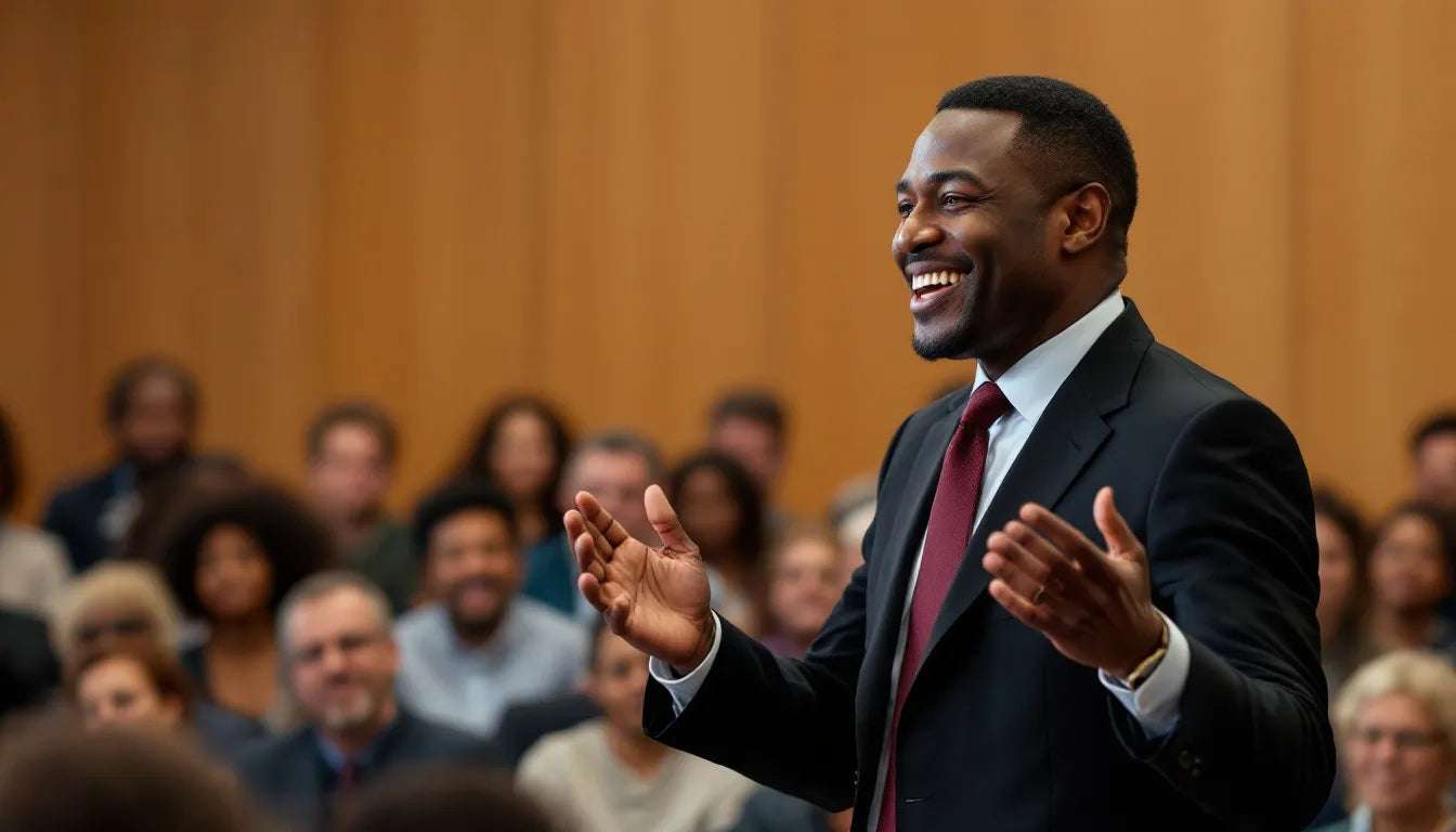 Confident Black leader speaking to a group