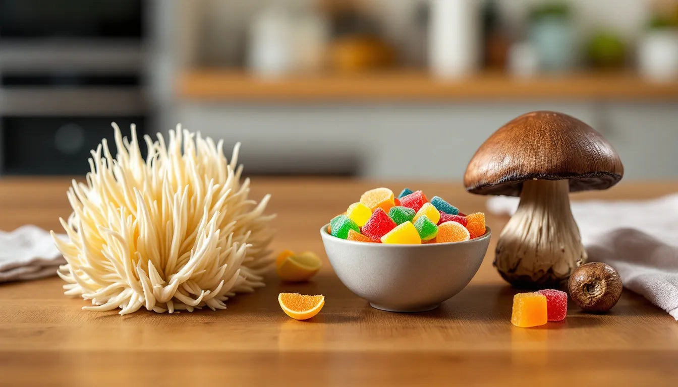 Functional mushrooms like lion’s mane and reishi with health gummies